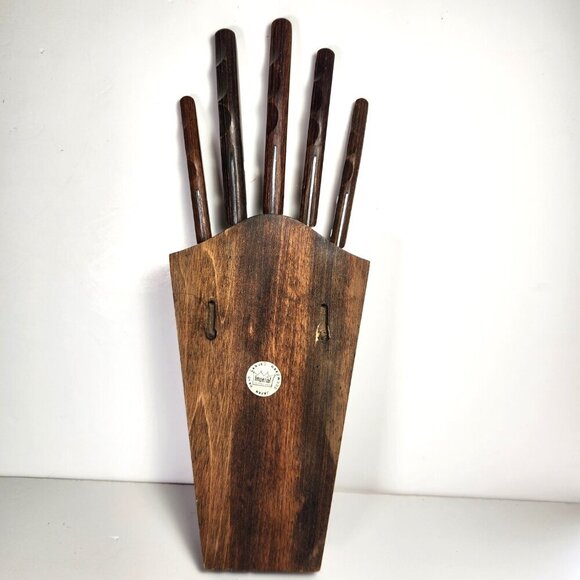 Wooden Wall Mounted Knife Holder with Knives Mid Century Imperial Vintage 60s - Picture 5 of 11